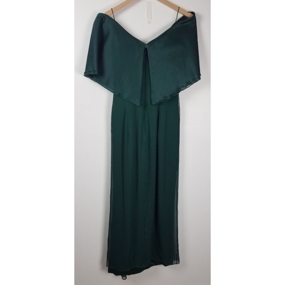 Vintage 80's Becky Bisoulis Sz. 4 Green Off The Shoulder Rose Long Formal Dress - Picture 9 of 11